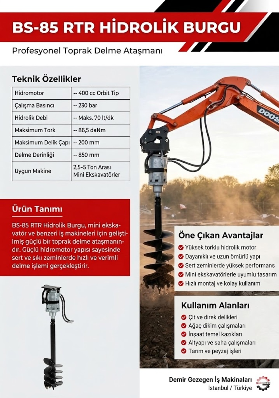 35 CM ÇAP HİDROLİK BURGU
